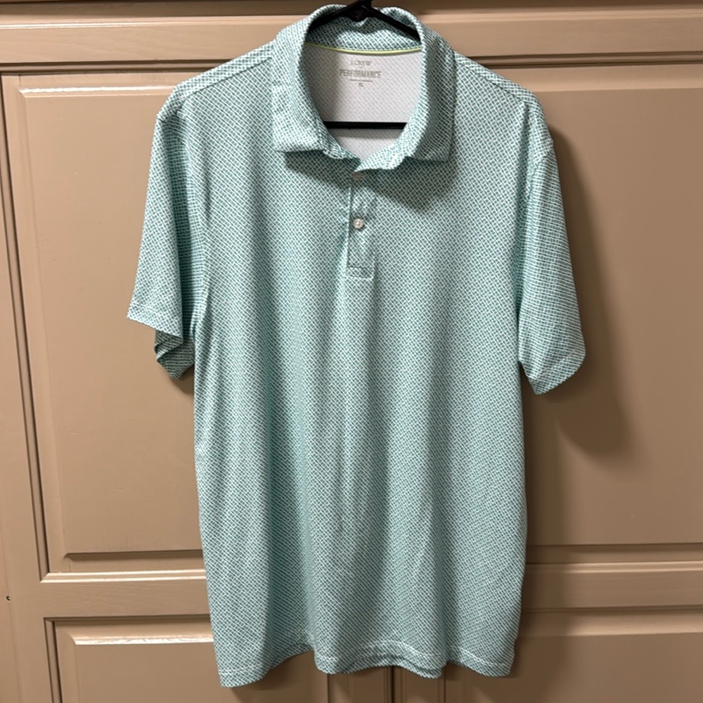 J.Crew Men's Performance Green/Mint Polo Short Sleeve Shirt Golf Print Large-EUC